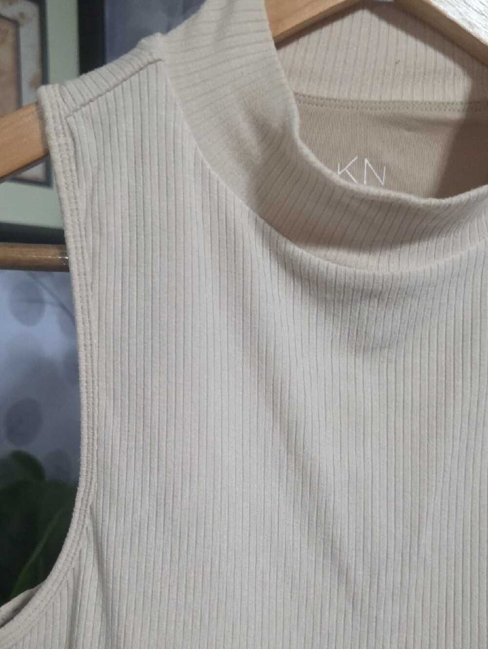 Klassy Network Cream Ribbed Mock Neck Sleeveless Tank - Picture 4 of 7